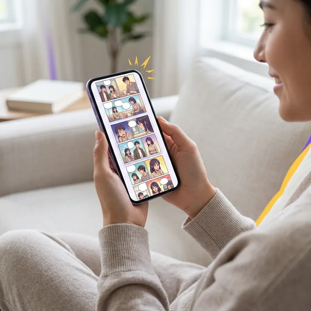 Friend sharing a custom-made webtoon on their phone.