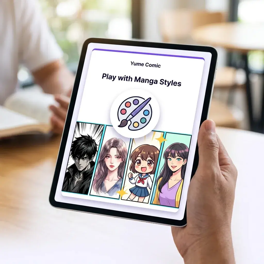 Creator exploring different manga styles for their character on a tablet.