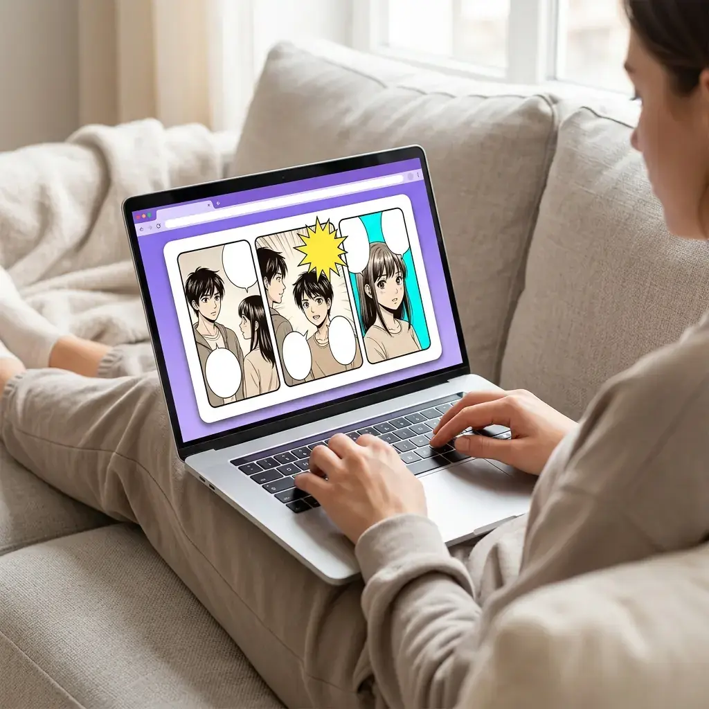 Writer creating a comic on a laptop