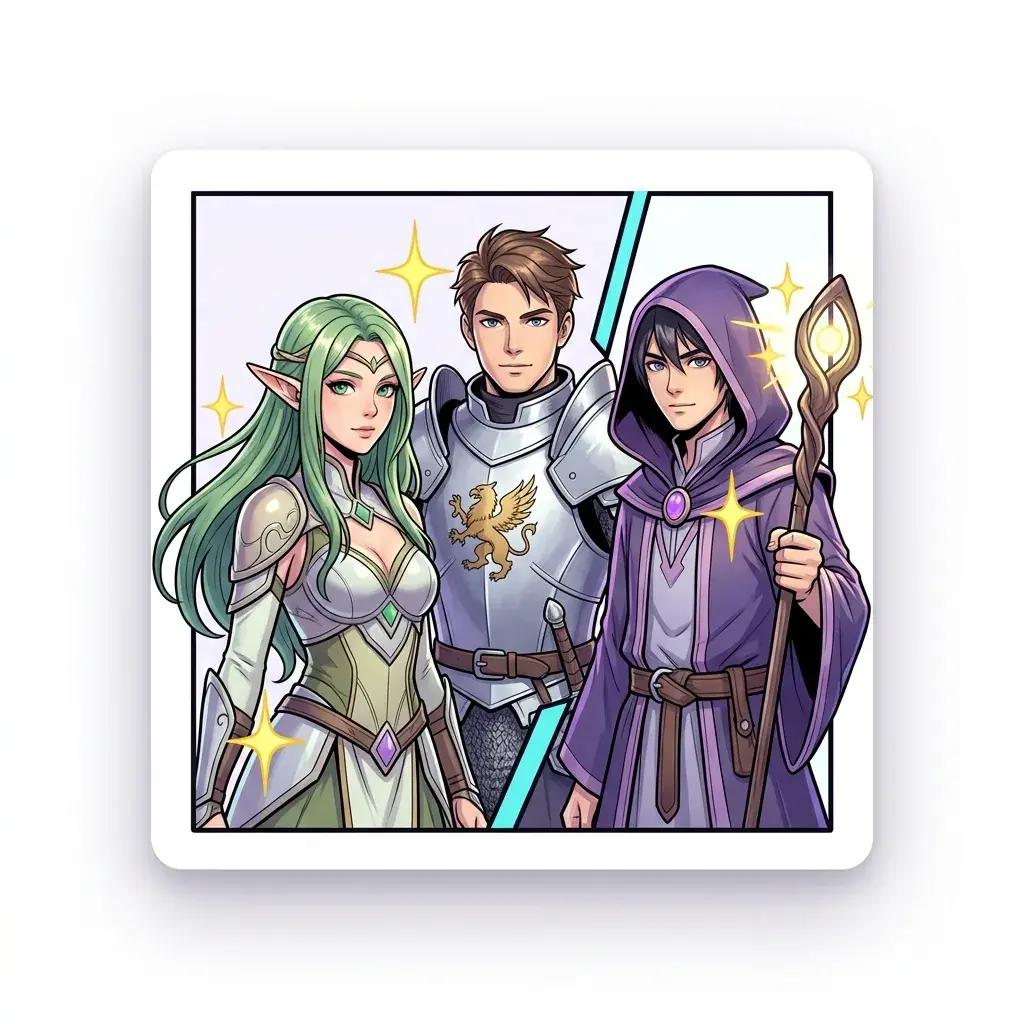 Fantasy comic panels with consistent characters