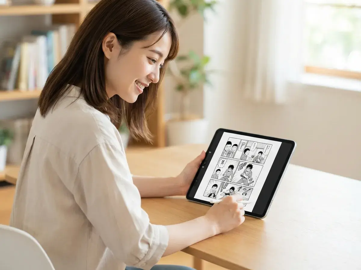 Laptop che mostra una storia in diversi stili manga