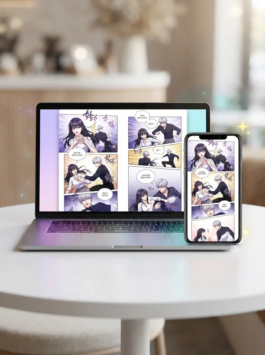 Finished manhwa page on laptop and phone