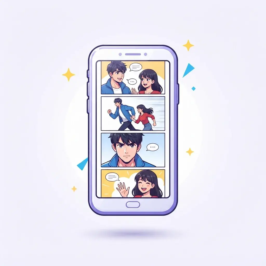 Reader comparing manhwa pages and character designs on phone and laptop