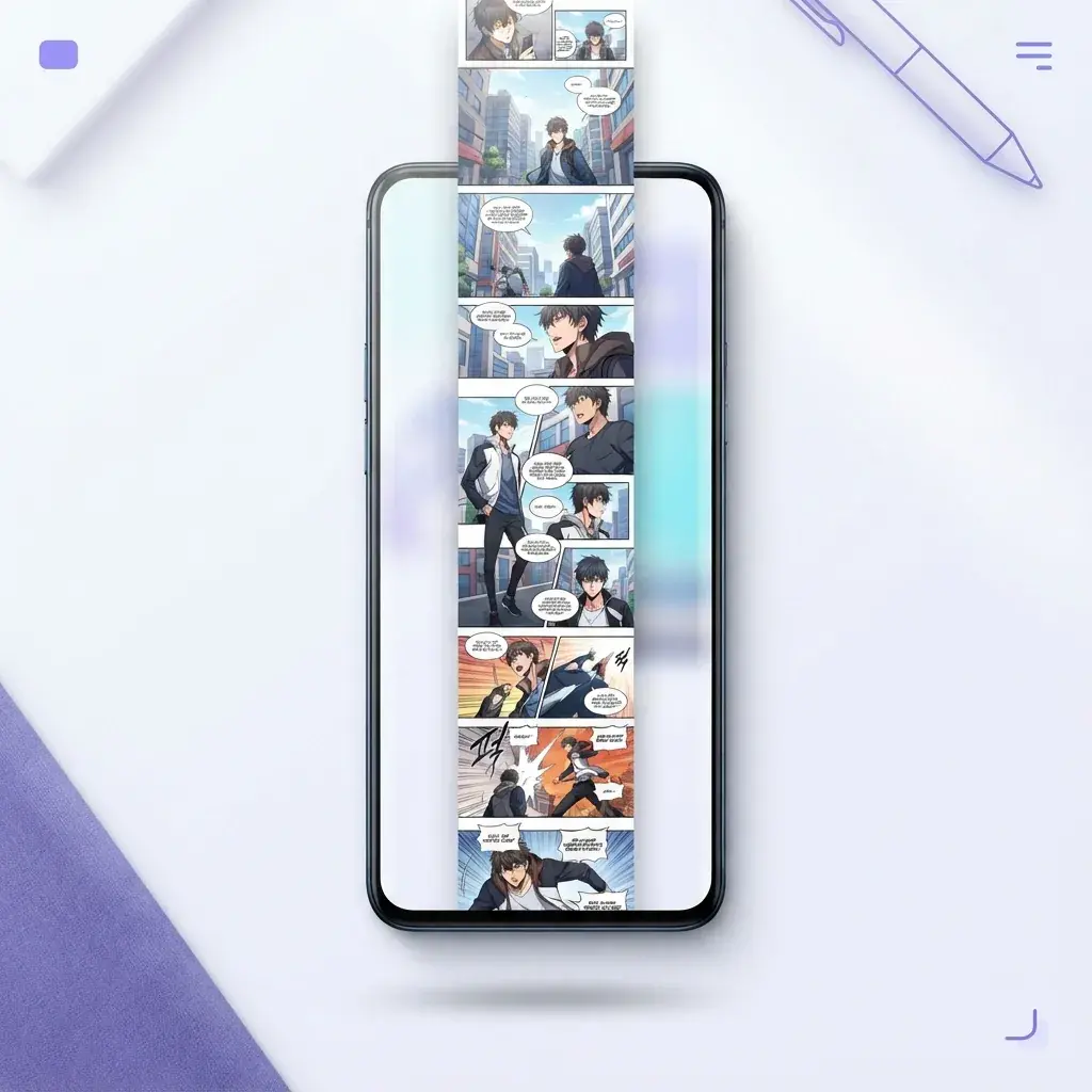 Friends reading a vertical manhwa scroll on a smartphone