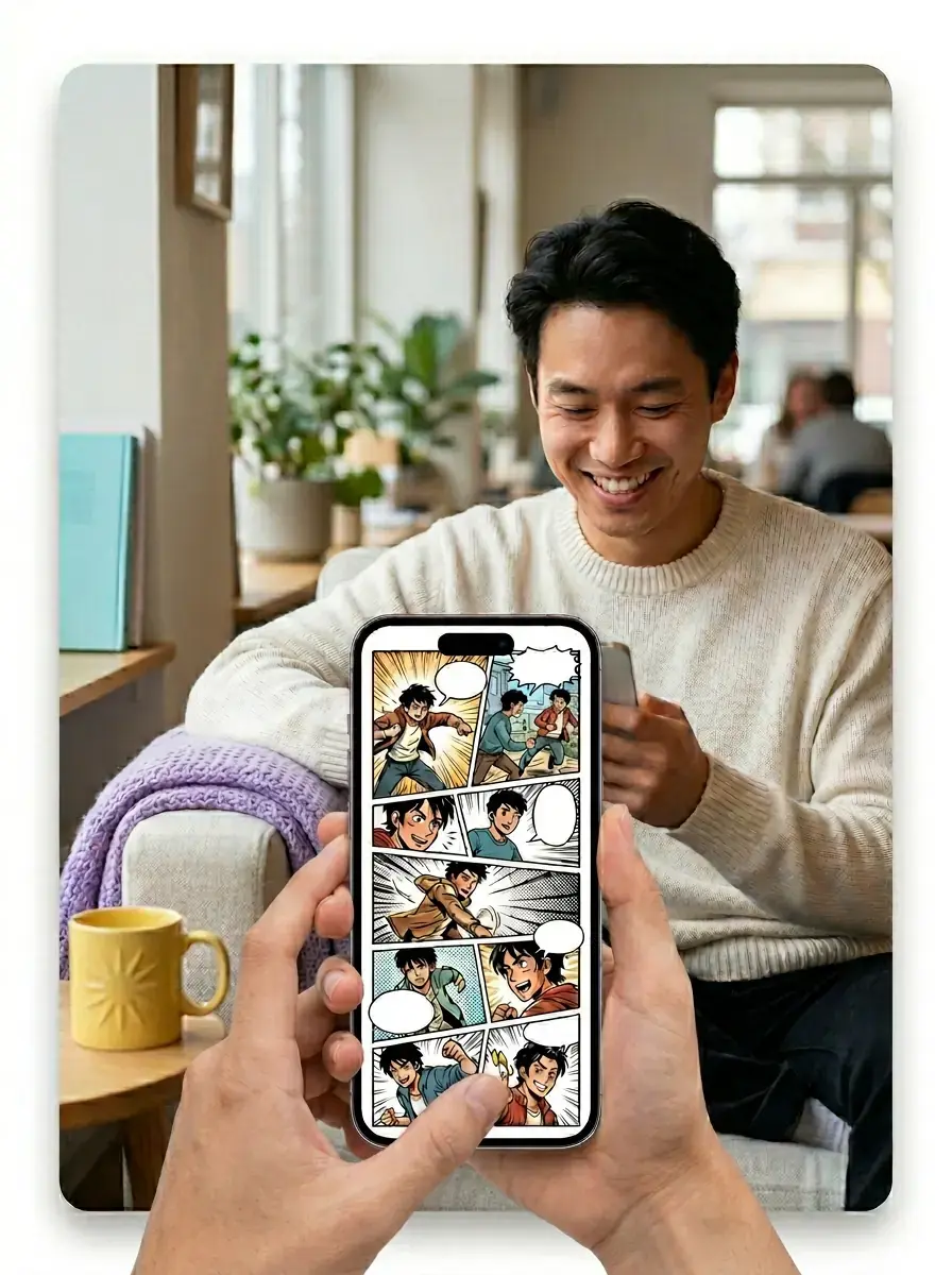Person reading a comic on a phone