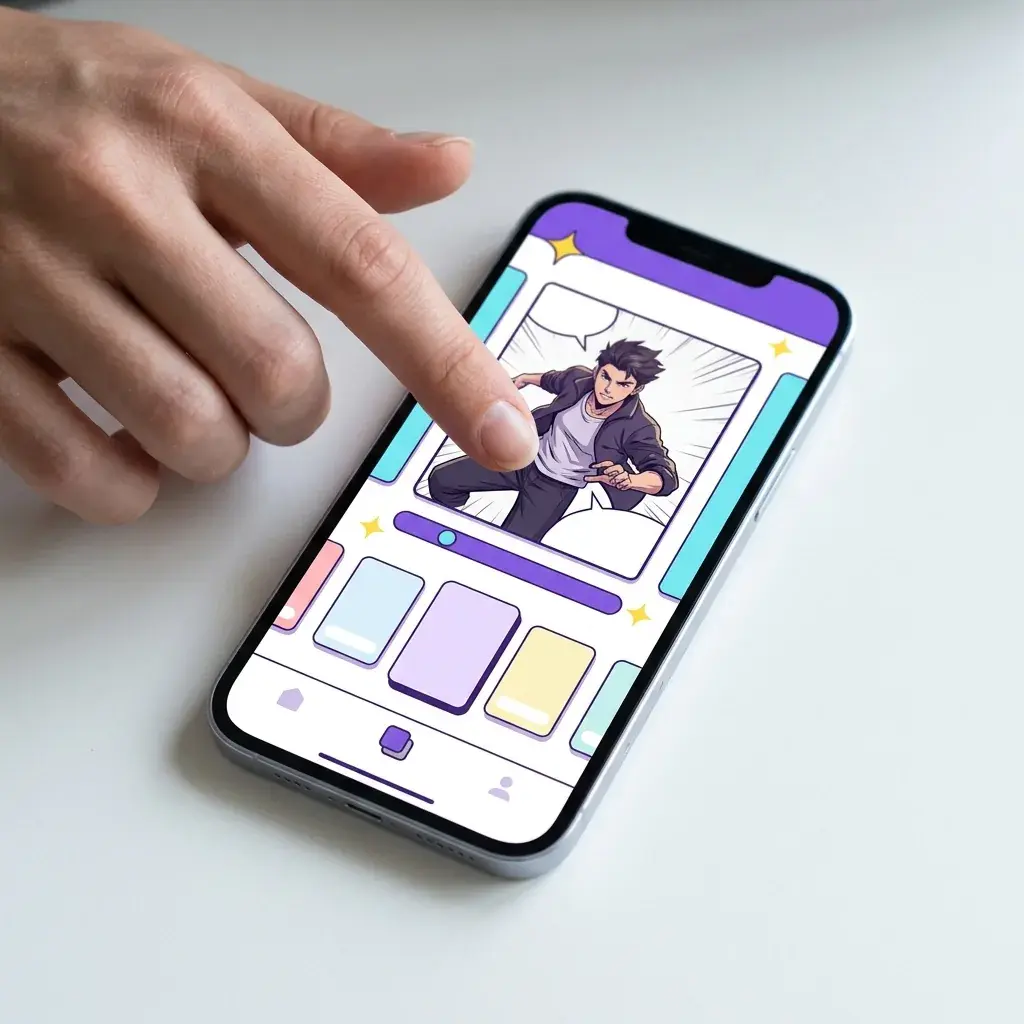Various manga and webtoon art styles being selected on a phone