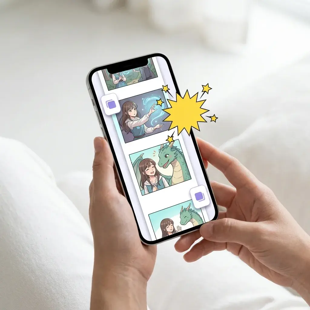 Sharing a vertical webtoon on a smartphone