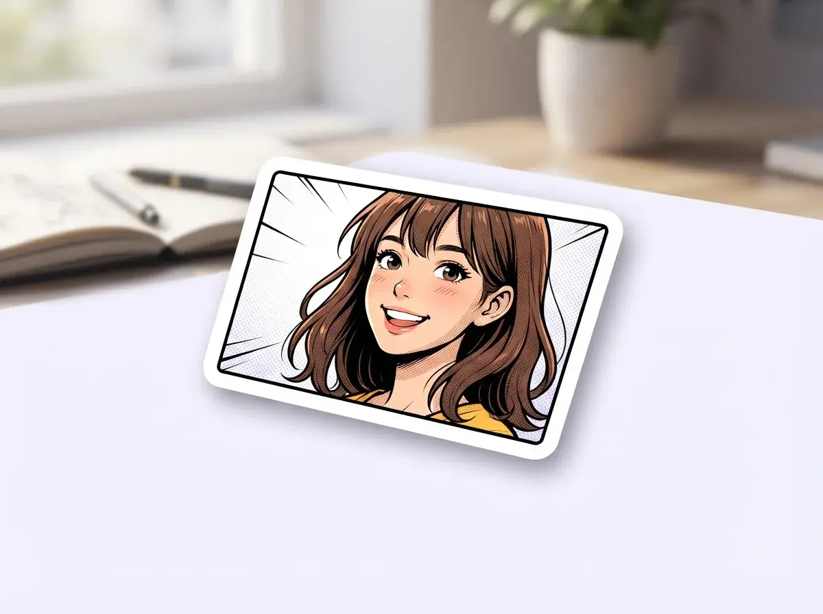 Telefono che mostra lo stesso selfie in tre stili artistici a fumetto